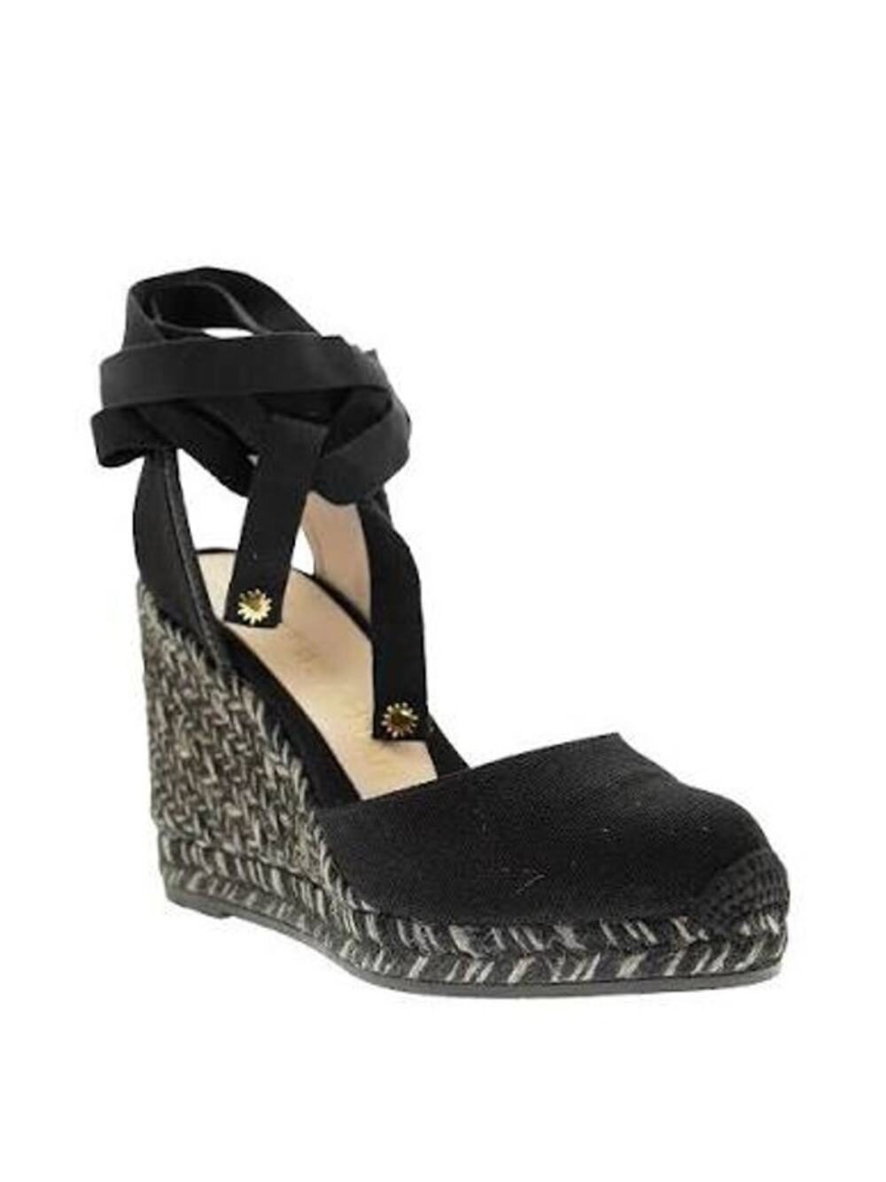 STUART WEITZMAN Marguerita Black Ankle Wrap Wedge Sandal Espadrille Shoes 5.5 36